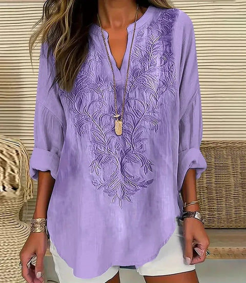 Loose 3D Printed V-Neck Shirt Long Sleeve T-Shirt m301360