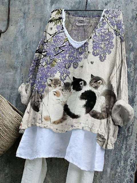 Long-sleeved printed casual pullover loose round neck single-piece T-shirt m301042