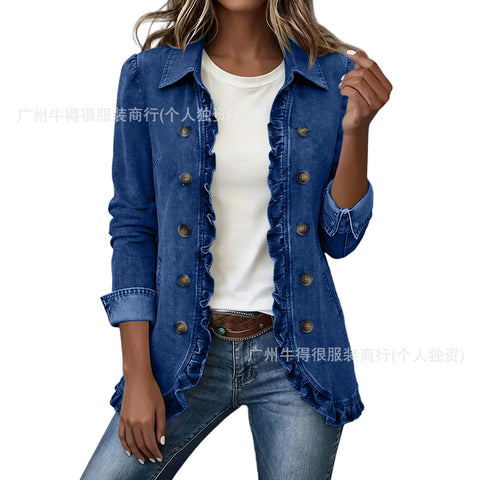 Jacket Edge Button Cardigan Women's Lapel Button Loose Casual Denim Jacket m303254
