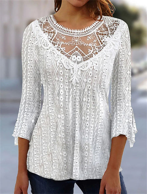 New comfortable and casual hollow perspective lace splicing seven-quarter sleeve m300154