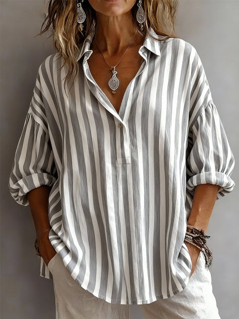 Long Sleeve Pullover Striped Loose Women's Shirt m303109