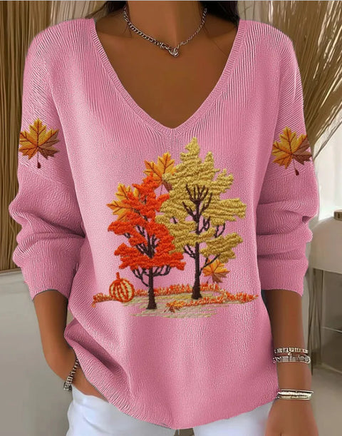 Shoulder V-Neck Long Sleeve Pullover 3D Digital Printing Women's Top T-Shirt m301684