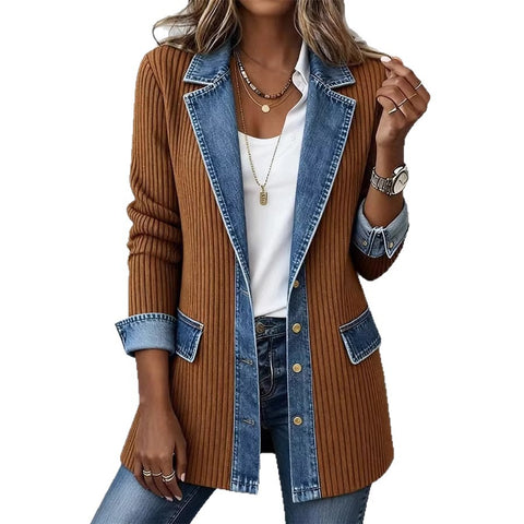Neue Damenbekleidung modische und elegante figurbetonte Langarm-Spleißjacke m303210
