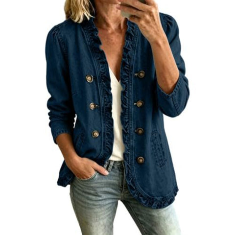 Washed denim jacket women's ruffle edge button-up denim jacket m303256
