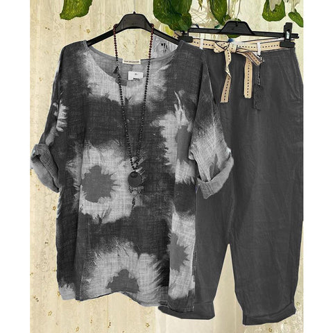 Casual suit tie-dye printed top and trousers two-piece set women's m301526