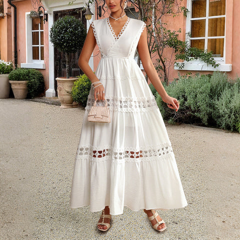 Holiday style high waist splicing long dress dress women's clothing m301388