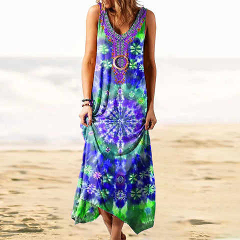 Ethnic style loose print vest dress m301453