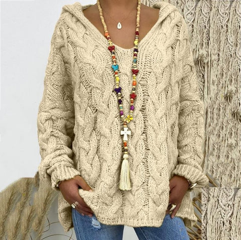 Solid color twist knitted hoodie m300492