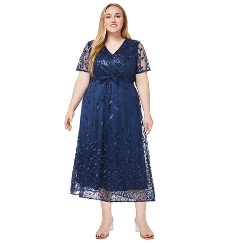 Women's summer new V-neck short-sleeved bead dress dress m301574