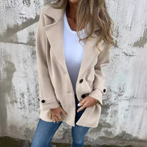 Autumn and winter new women's woolen jacket casual loose lapel fake pocket cardigan m300613