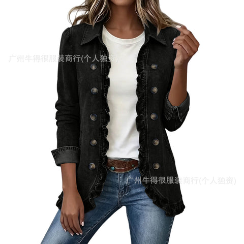 Jacket Edge Button Cardigan Women's Lapel Button Loose Casual Denim Jacket m303254