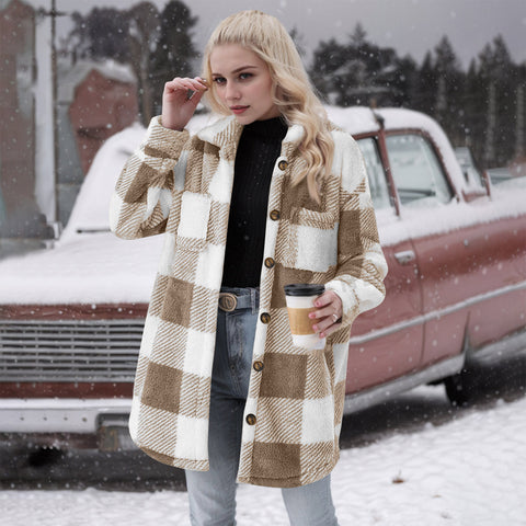 Autumn and winter new lapel plaid plush jacket large lapel versatile slim m301957