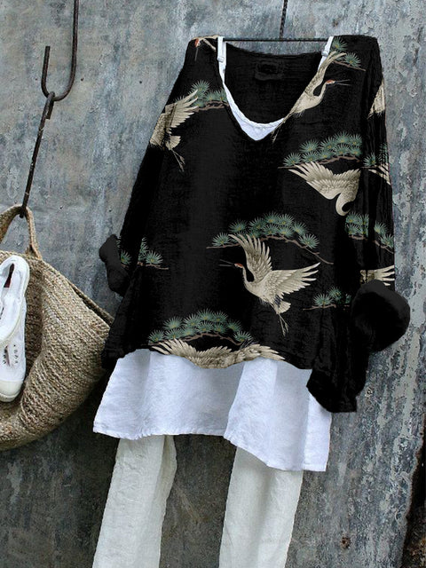 Long-sleeved printed casual pullover loose round neck single-piece T-shirt (without under shirt) m301042