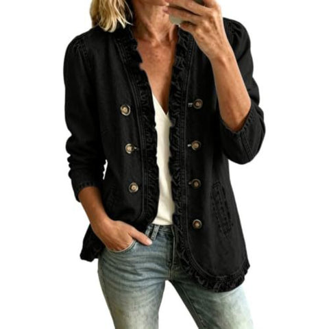 Washed denim jacket women's ruffle edge button-up denim jacket m303256