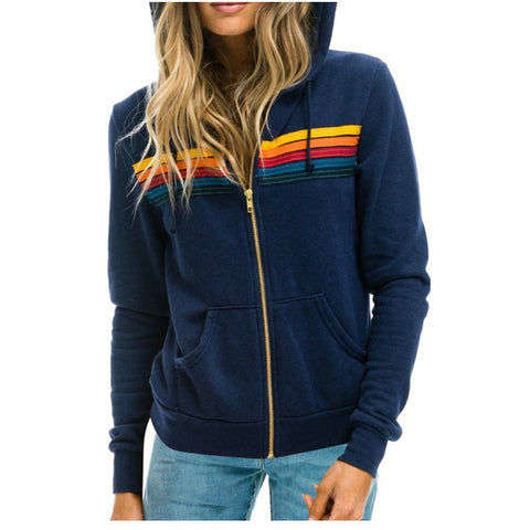 Women's casual rainbow long-sleeved hooded sweater m301777