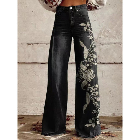 3D heat transfer flared pants simulation denim trousers loose pants m301550