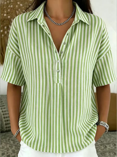 Women's fashion casual striped short-sleeved shirt lapel m302741