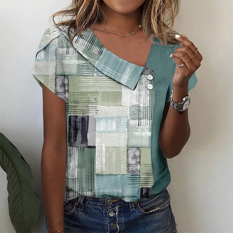Women's short-sleeved top button V-neck m302369