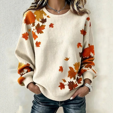 Printed maple leaf tie-dye element round neck shoulder small checkered sweater FF303307 02