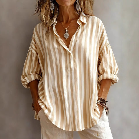 Long Sleeve Pullover Striped Loose Women's Shirt m303109