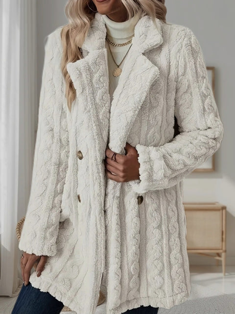 Women's plush jacket comfortable casual thermal suit collar double-breasted medium and long coat m302210