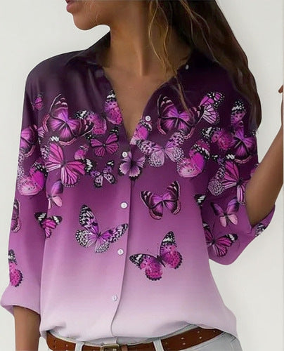 Long Sleeve Shirt 3D Sequin Gradient Print Loose Casual Top m302406