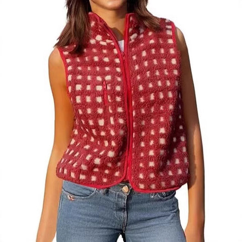Women's Waffle Fleece Vest Sleeveless Turtleneck Zip-Up Vest Top m302135