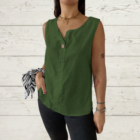 Loose vest shirt women's V-neck cotton and linen button-up top women's m301206
