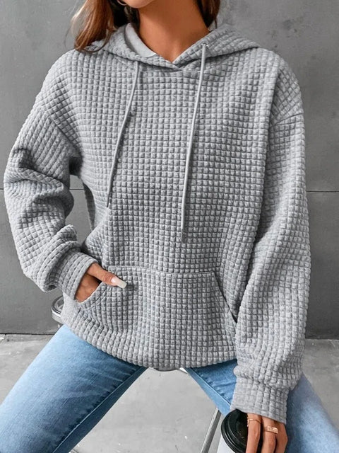 Loose pullover hooded long-sleeved sweater women's drawstring shoulder kangaroo pocket hoodie m301919