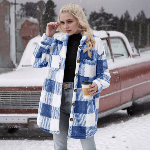 Autumn and winter new lapel plaid plush jacket large lapel versatile slim m301957