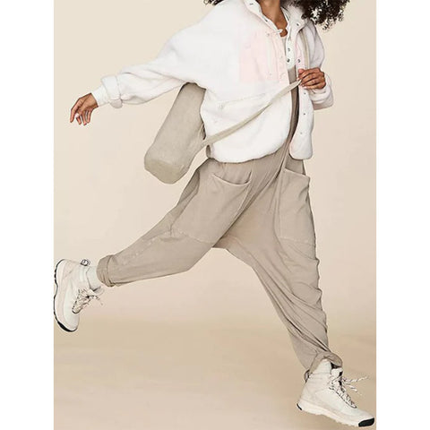 Solid color zipper bag suspender jumpsuit fat hip pants m301068