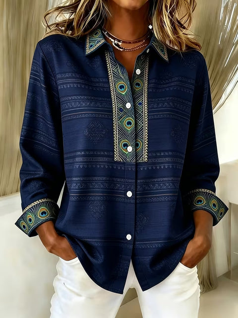 Chemise à manches longues imprimée de style ethnique unique pour femmes m303211