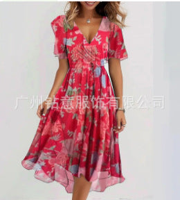 Casual comfortable V-neck floral new hot-selling printed dress m301703