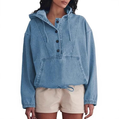 Fashion denim hoodie button-down pullover jacket denim sweatshirt m303261