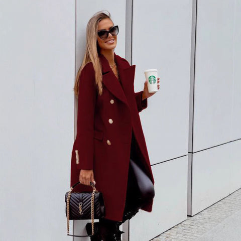 Spring double-breasted medium and long woolen casual jacket m301949