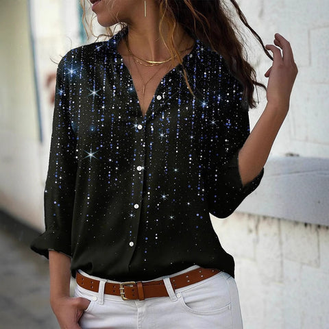 Long Sleeve Shirt 3D Sequin Gradient Print Loose Casual Top m302406