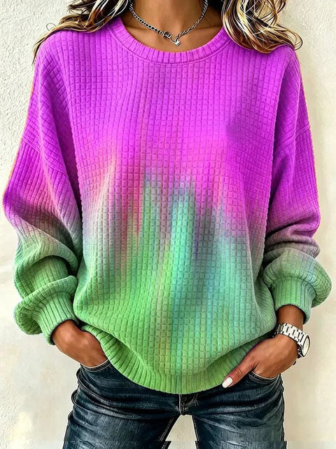 Printed maple leaf tie-dye element round neck shoulder small checkered sweater FF303307