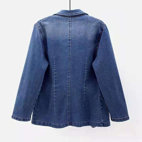 Spring and autumn new denim jacket women slim and thin suit collar solid color cardigan wearing a button top trendy m301902