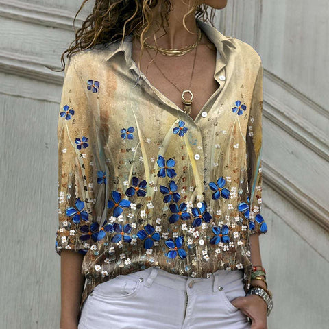 Long Sleeve Shirt 3D Sequin Gradient Print Loose Casual Top m302406