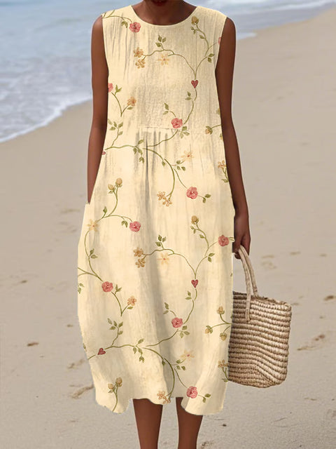 New sleeveless casual printing temperament long dress dress slim fit small fresh casual dress m301521