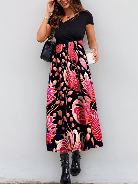 Splicing print elegant fashion dress m301209