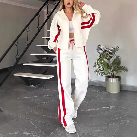 Striped zipper top jacket casual sports suit women's m302320
