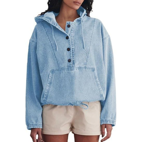 Fashion denim hoodie button-down pullover jacket denim sweatshirt m303261