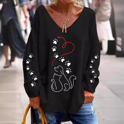 Large size split love dog 3D printing urban casual women's long T-shirt m301662