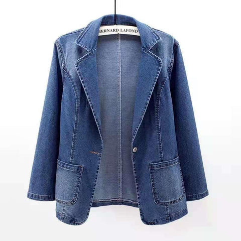 Spring and autumn new denim jacket women slim and thin suit collar solid color cardigan wearing a button top trendy m301902