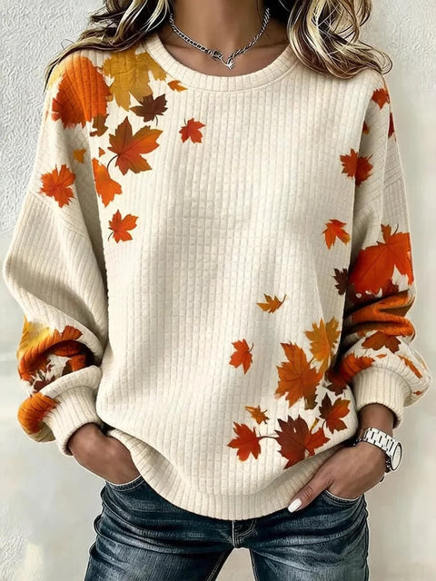 Printed maple leaf tie-dye element round neck shoulder small checkered sweater FF303307 02