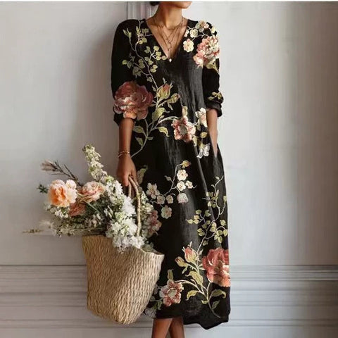 Printed V-neck dress FF303186