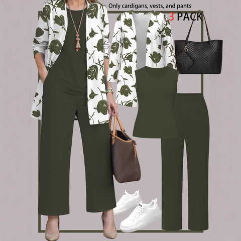 Pink three-piece casual suit women's cardigan wide-leg pants m302761