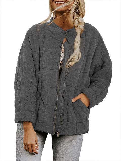Stand-up collar cotton-padded jacket loose long-sleeved pocket jacket m303241