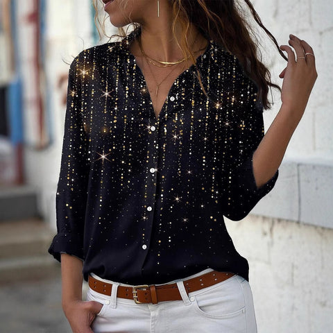 Long Sleeve Shirt 3D Sequin Gradient Print Loose Casual Top m302406